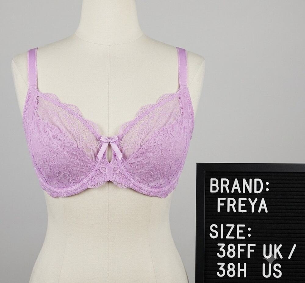 Freya Fancies Plunge U/W Bra 38FF UK 38H US Sweet Lavender Purple Lace Keyhole